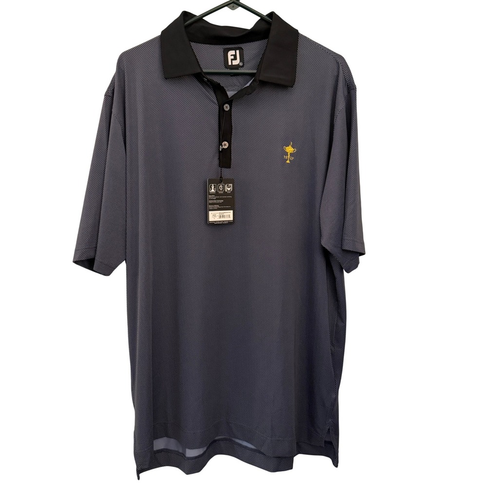 FootJoy Polo Shirt Mens XL Black Slate NEW Ryder Cup Stretch Lisle Minicheck